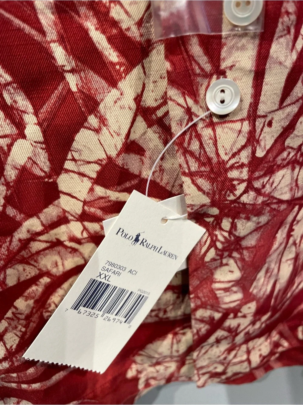 New with Tags Polo by Ralph Lauren Red & Cream Tropical  Shirt Silk/linen XXL